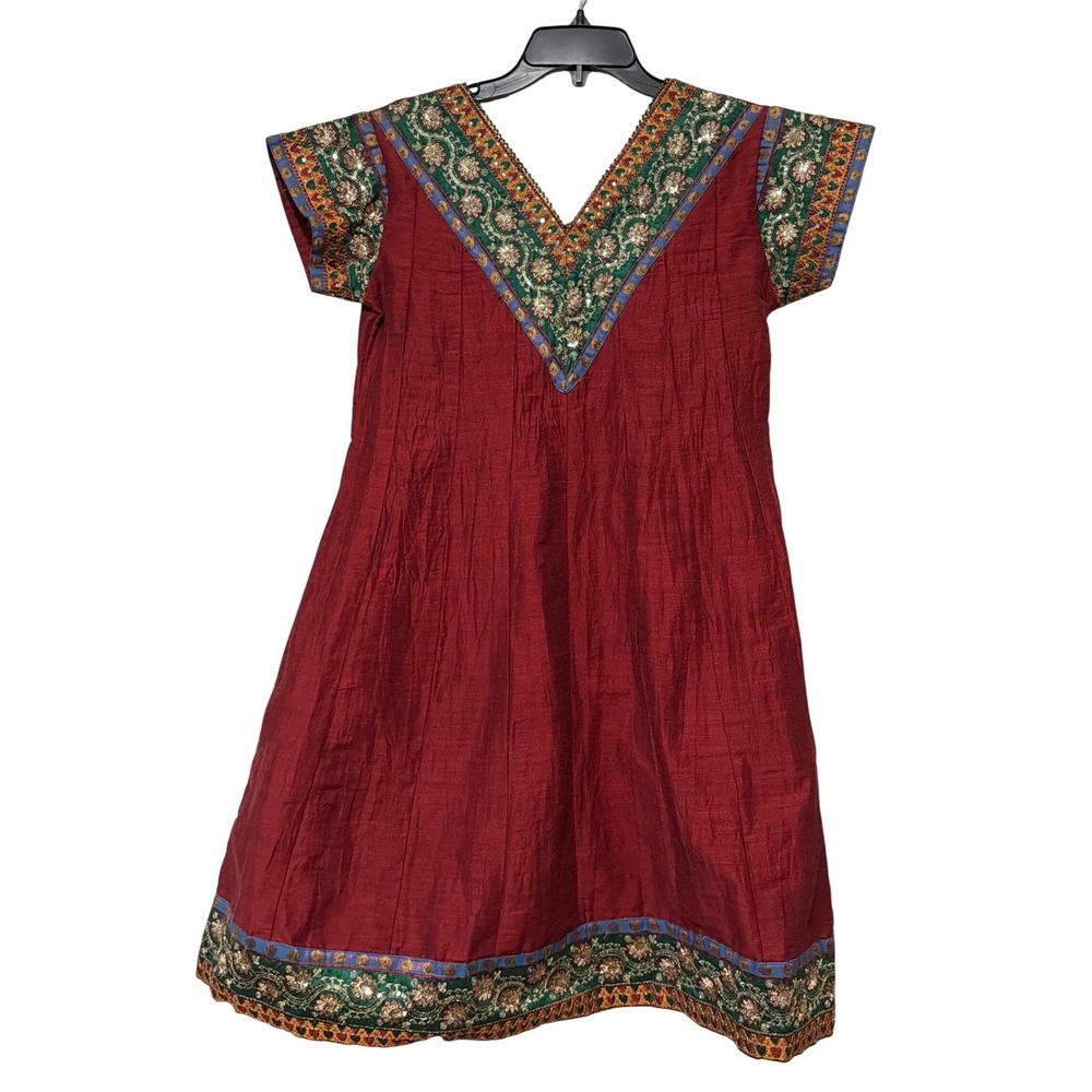Vintage Indian‎ Kurti Tunic Top Burgundy Red Embroidered Sequin Size 38 India